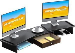 Dual Monitor Stand Riser with Drawer-Adjustable Length and Angle, Monitor Stand Riser for 2 Monitors, Desktop Organizer Stand for Computer/Laptop/PC/Printer (Black)