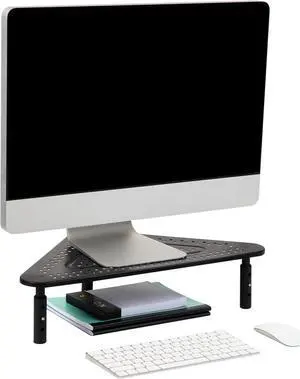 Mind Reader Triangle Monitor Stand, 40lb(18kg) Capacity, Adjustable Height, Ventilated, Metal, 19.5"L x 14.5"W x 5.5"H, Black