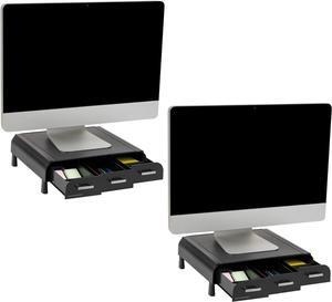 Mind Reader Monitor Stand, 3 Storage Drawers, Desktop Organizer, Riser, Office, 13.5"L x 13"W x 4"H, Set of 2, Black