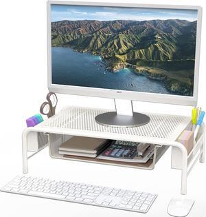 Simple Houseware Metal Desk Monitor Stand Riser with Organizer Drawer, White
