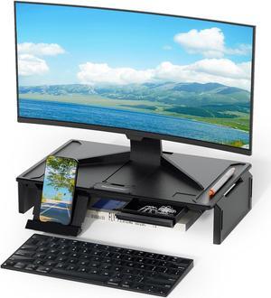 Monitor Stand for Desk, 2-IN-1 Foldable Laptop Stand, Computer Monitor Stand Riser, Desk Organizers and Accessories for Desktop, Laptop (Black)