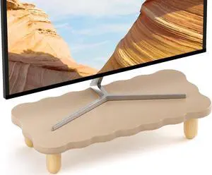 Monitor Stand Riser, Cookie-Shaped Sturdy Wood Computer Monitor Riser, Laptop Monitor Stand, Multi-Purpose Desktop Organizer Riser for Computer, Laptop, Printer, TV, khaki