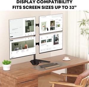 Quad Monitor Stand, 4 monitor Mount for 17 to 32 inch Computer Screens,Hold up to 19.8lbs Each,Fully Adjustable Stacked 4 monitor desk Mount,Black