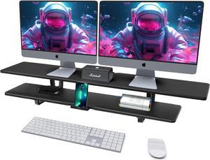 Dual Monitor Stand, Computer Monitor Riser for 2 monitors, 2 Tiers Wood Monitor Stand Desk Shelf with Storage Organizer and Cable Management for Office Desk Accessories,Black