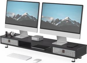 Fenge Monitor Stand, Dual Monitor Stand with 2 Drawers, Monitor Riser for 2 Monitors, Adjustable Height Computer Stand, Office Monitor Stands for Desk, Laptop, PC, TV, Printer