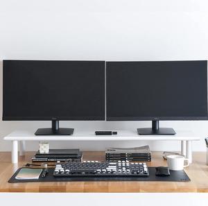 Bamboo Dual Monitor Stand Riser White with 2 Heights Available, Desk Monitor Riser for 2 Monitors, Supports for PC Computer Monitor, Printer, Heavy TV Riser up to 130 lbs, White