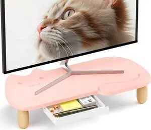 Monitor Stand Riser,Cat Shape Sturdy Wood Computer Monitor Stand, Monitor Stand Riser, Multi-Purpose Desktop Organizer Riser for Computer,Laptop,Printer,TV,Pink