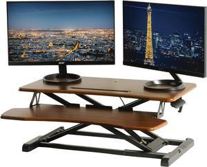 TechOrbits Standing Desk Converter - 32 Inch Adjustable Sit to Stand Up Desk Workstation, MDF Wood, Ergonomic Desk Riser with Keyboard Tray, Desktop Riser for Home Office Laptop, Wood Brown 32"