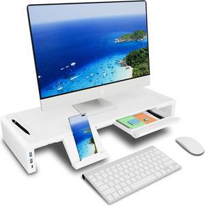 OImatser Monitor Stand Riser 3.0 USB HUB, Type-C Data Port, Foldable Computer Monitor Riser, Adjustable Length Computer Stand and Storage Drawer & Pen Slot, Phone Stand for Computer