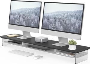 Fenge Acrylic Monitor Stand Riser, 42.5 Inches Acrylic Clear Dual Monitor Stand with Metal Storage, 2 Tier Acrylic Computer Riser for Desk, Clear Laptop Stand for PC, Laptop, Printer, TV