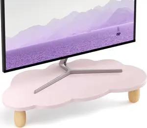 Monitor Stand Riser, Cloud-Shaped Sturdy Wood Computer Monitor Riser, Laptop Monitor Stand, Multi-Purpose Desktop Organizer Riser for Computer, Laptop, Printer, TV, Purple