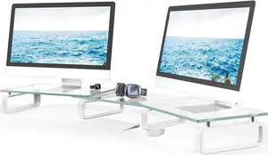 Hemudu Dual Monitor Stand, Computer Monitor Stand, Desktop Organizer, Monitor Stand Riser for PC, Computer, Laptop Clear HD02T-301