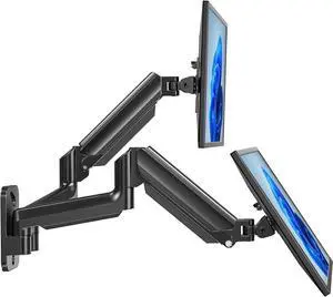 HUANUO Dual Monitor Wall Mount up to 32 inch Screens, Wall Monitor Mount with Gas Springs System, Height Adjustable Tilt, Swivel, Rotate, Dual Monitor Mount Holds 17.6 lbs, VESA 75 or 100mm