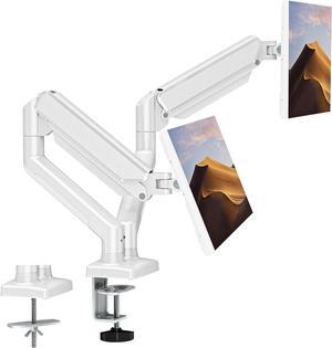 Dual Monitor Mount Fits 13 to 32 Inch Computer Screen, Dual Monitor Arm Hold up to 19.8lbs Each, Full Motion Monitor Desk Mounts for 2 Monitors, Gas Spring Monitor Stand, VESA Mount, White