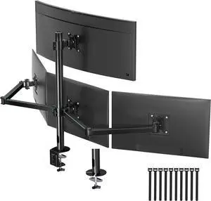 PUTORSEN Quad Monitor Mount Holds up to 32 inch Screens, Fully Adjustable Heavy Duty 4 Monitor Mount, 4 Monitor Arm Desk Mount, Max Load 22lbs per Screen, Clamp/Grommet, VESA 75/100mm, Black