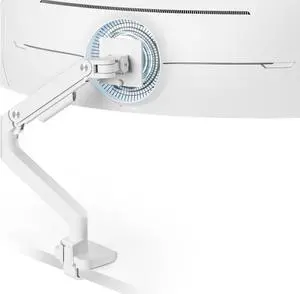 Ultrawide Monitor Arm White for 17 to 49 Inch Heavy Duty Curved Monitor, Holds 44 Lbs, Adjustable Gas Spring Monitor Arm Desk Mount with C Clamp, Grommet Base, 75/100 Vesa Mount