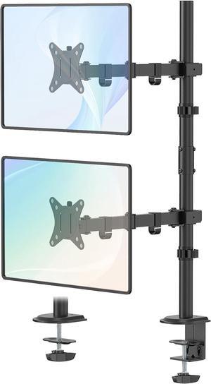 Dual Monitor Stand- Vertical Stack Monitor Desk Mount for Two Screens Up to 35 Inch Height Adjustable Screen Supports with Swivel, Tilt, Rotation, C-Clamp and Grommet Bases