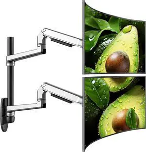 Dual Monitor Wall Mount for Flat or Curved Screens up to 38" Within 25 lbs, Full Motion Adjustable Monitor Arm with Cable Management, VESA 75x75/100x100mm, Silver