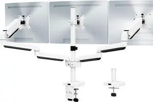 MOUNT PRO Triple Monitor Mount, 3 Monitor Desk Mount for There Screens up to 32 Inch, Full Motion Gas Spring Triple Monitor Stand, Heavy Duty Monitor Arm Hold up to 17.6lbs Each, VESA Mount, White