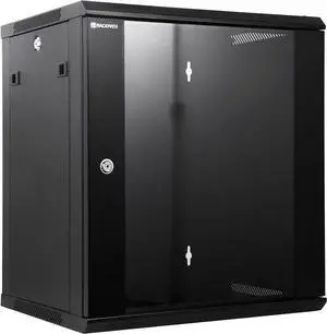 12U Performance Wall Mount Server Cabinet Network Rack Enclosure, Quiet Cooling Fan, Locking Glass Door, Black