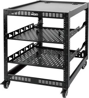 12U Open Frame Network Rack for Servers&AV Gear, Server Rack 4-Post with casters, Mobile Server Rack with 2 PCS 1U Server Rack Shelf & Mounting Hardware, AV Rack for 19" Network/Servers/Audio