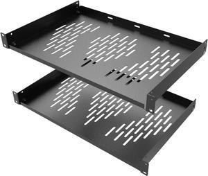 2PCS 1U Server Rack Shelf, Suitable for 19" Network Equipment Racks and Cabinets, Ventilated Cantilever Tray, Depth of 12 inches, Well-Ventilated (Black)