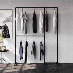 pamo freestanding Clothes Rail in Industrial loft Design - LAS II - Wardrobe for Walk-in Closet Wall I Bedroom Clothes Rack Made of Black Sturdy Tubes