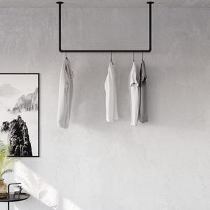 pamo clothes rail industrial loft design - HANG LOW - clothing rack for walk-in wardrobe I bedroom or bath - clothes rack made of black sturdy water pipes/ tubes with wall mounting