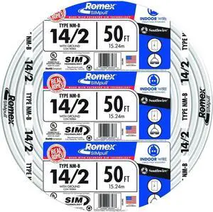 Southwire Romex Brand Simpull Solid Indoor 14/2 W/G NMB Cable 50ft coil - SW# 28827422