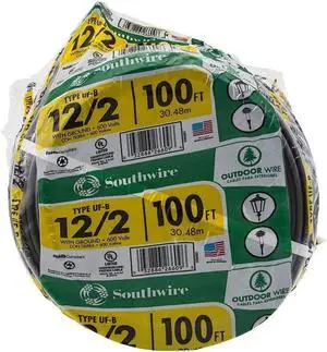 Southwire Outdoor Wire, 12/2WG UF 100 Ft Coil, Approved for Direct Burial Wiring, SW# 13055926