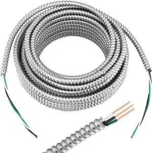 Kingdder Metal Clad Cable, Wire With Ground, Metal Solid Clad Cable with Aluminum Armor Stranded Solid Copper Conductors Ground Wire for Indoor Outdoor Underground Embedded Installation (14/2, 100 ft)