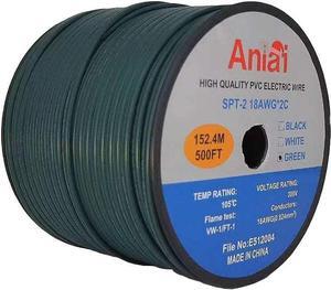 SPT-2 18/2 Low Voltage Landscape Lighting Copper Wire - 500 Feet Green 18 Gauge Wire 2-Conductor - UL Listed 18/2 Wire Electrical Wire