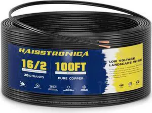 Low Voltage Landscape Wire,16/2 100FT haisstronica Landscape Lighting Copper Wire 16 Gauge 2 Conductor Landscaping Lights Wired Outdoor Direct Burial Electrical Wire