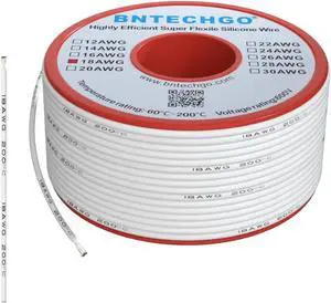 BNTECHGO 18 Gauge Silicone Wire Spool 50 ft White Flexible 18 AWG Stranded Tinned Copper Wire Single Conductor Wire