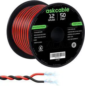12Gauge 50FT Electrical Wire Cable Flexible Wire Extension Cord 12AWG Copper Clad Aluminum Copper Wire 2 Conductors Red Black Parallel Wire line Hookup LED Lighting Strips 12V/24V DC Cable