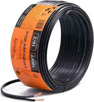 Wirefy 16/2 Low Voltage Landscape Lighting Copper Wire - 16-Gauge 2-Conductor 100 Feet | Low-Voltage Wire | Low Voltage Wiring | Low Voltage Wire 16/2 | Landscape Wire 16 2