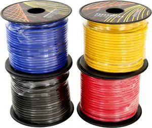 GS Power 14 Gauge 4 Color Pack in 100 ft Roll (400 Feet Total) Copper Clad Aluminum CCA Low Voltage Primary Wire for Automotive Harness Car Audio Video Wiring. Also in 10 Color Combo