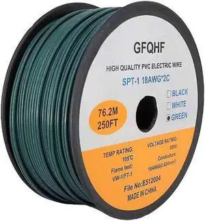 250FT SPT-1 Green Electrical Wire,UL Listed 18/2 Zip Cord Wire 18 Gauge Wire,Work with SPT-1 Vampire Plug