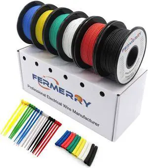 Fermerry 20 AWG Stranded Wire Spool 25ft Each 6 Colors Flexible 20 Gauge Silicone Hook up Wire Kit Electrical Tinned Copper Wire