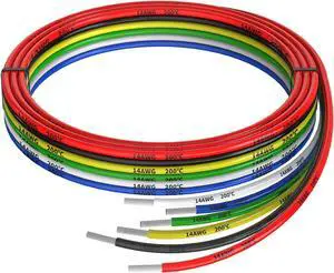 14awg Silicone Electrical Wire Cable 6 Colors (5ft Each) 14 Gauge Hookup Wires kit Stranded Tinned Copper Wire Flexible and Soft