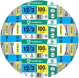 Southwire 13058323 100ft. 12/3 Underground Feeder and Branch Circuit Cable, Gray