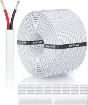 NAOVEO 16 Gauge Wire 2 Conductor Electrical Wire, 16 AWG Wire Stranded PVC Tinned Copper Cable, Flexible/Low Voltage/Red Black Hookup Wire for LED Strips Lamps, Marine, Speaker, Appliances (100FT)