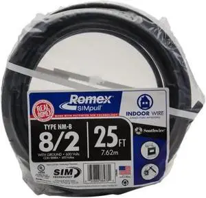 Southwire 28893621 8/2 AWG 25ft. Nonmetallic With Ground Sheathed Cable, Black