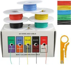 BOJACK 30 AWG Flexible Silicone Wire Electric Wire Hook up Wire Kit 300V Cables with Plus 20 2mm Heat Shrink Tubings and a Mini Wire Stripper(5 Colors 32.81Ft Each Color, 30AWG)