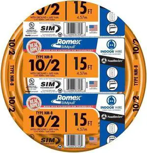 Southwire 28829026 10/2 Awg Romex Simpull 15' Nm-B Cable With Ground