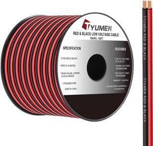 100FT 18 Gauge 2pin 2 Color Red Black Cable Hookup Electrical Wire LED Strips Extension Wire 12V/24V DC Cable, 18AWG Flexible Wire Extension Cord for LED Ribbon Lamp Tape Lighting
