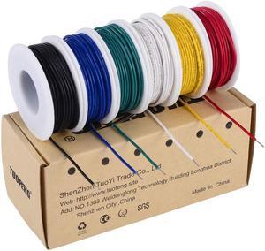 22 awg Wire Solid Core Hookup Wires-6 Different Colored Jumper Wire 30ft or 9m Each, 22 Gauge Electronic Wire PVC (OD: 1.60mm) Hook up Wire Kit