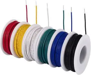 24 awg Wire Solid Core Hookup Wires-6 Different Colored Jumper Wire 30ft or 9m Each, 24 Gauge Tinned Copper Wire PVC (OD: 1.46mm) Hook up Wire Kit
