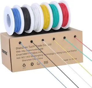 30awg Wire Flexible Silicone Wire,30 Gauge Tinned Copper Wires Silicone Rubber Insulated (6 Different Colored 66ft / 20m Each)(OD: 0.8 mm) Stranded Wire 60V Hook up Wires