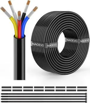18 Gauge Wire 5 Conductor Electrical Wire, 18 AWG Wire Stranded PVC Cord, 12V Low Voltage/Tinned Copper/Flexible/18/5 Wire for Automotive Wire LED Strips Lamp Lighting Marine (50FT-15.24M)